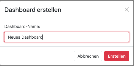 Dialog zum Erstellen eines neuen Dashboards