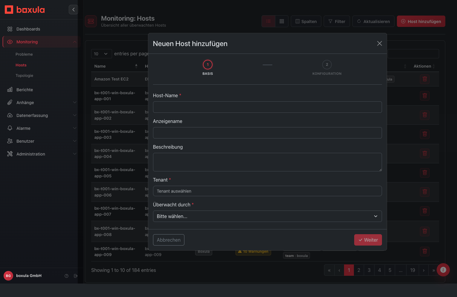 Create-Wizard zum Anlegen eines Hosts