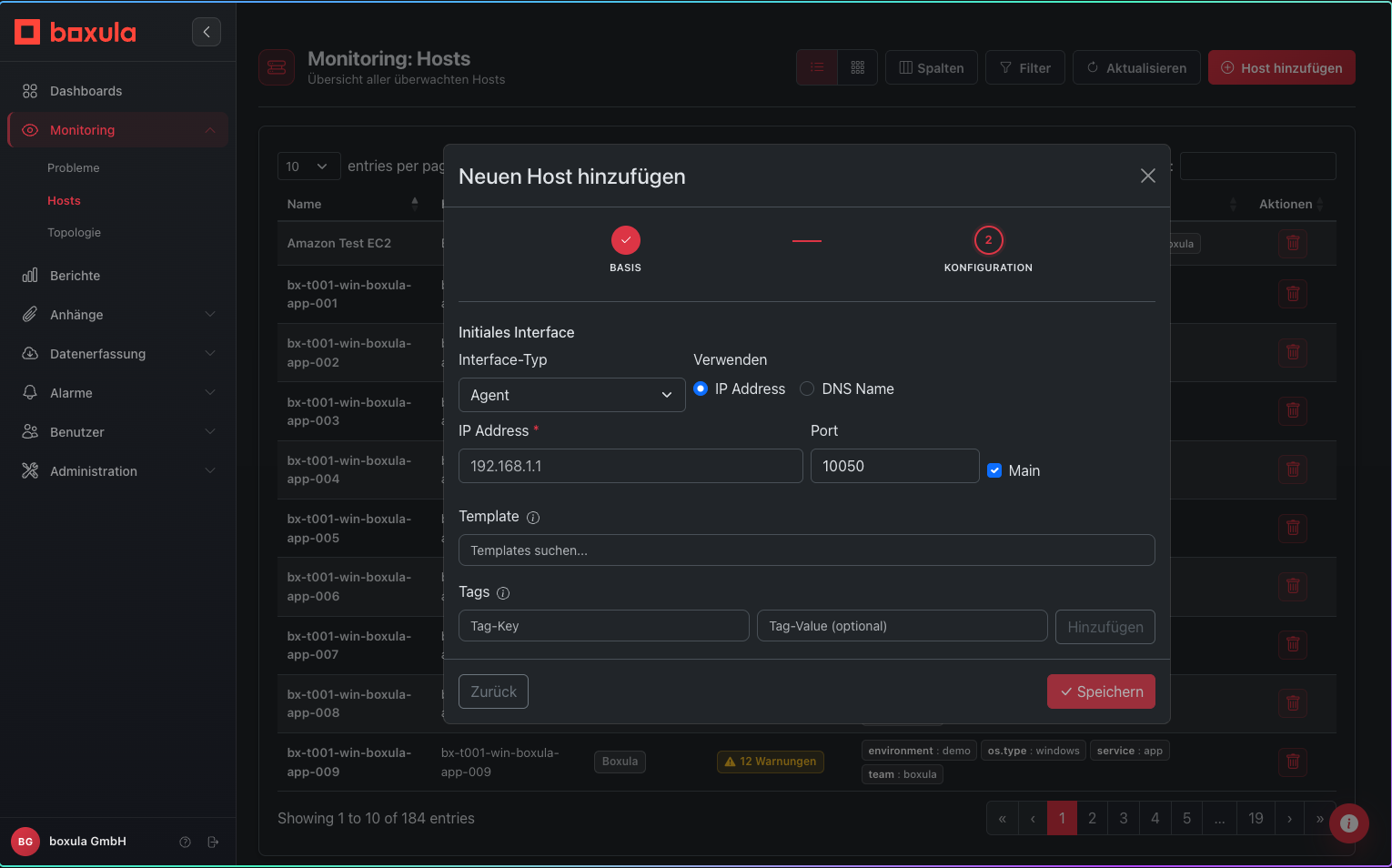 Create-Wizard zur Konfiguration des Host-Monitorings