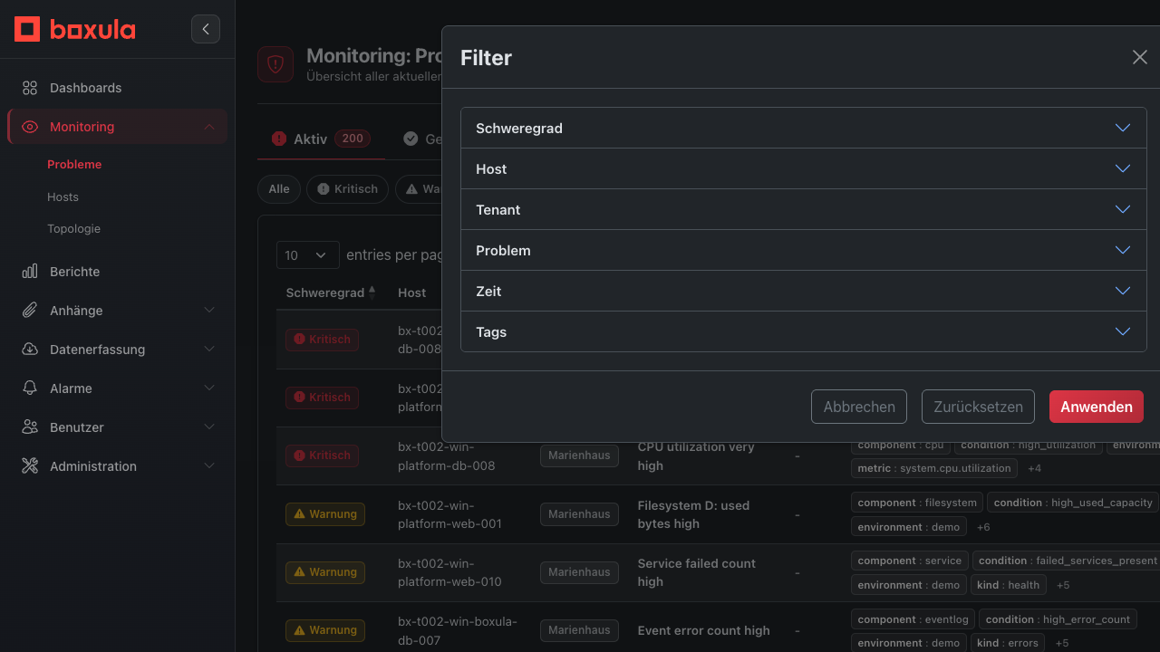 Filterdialog der Monitoring-Problems