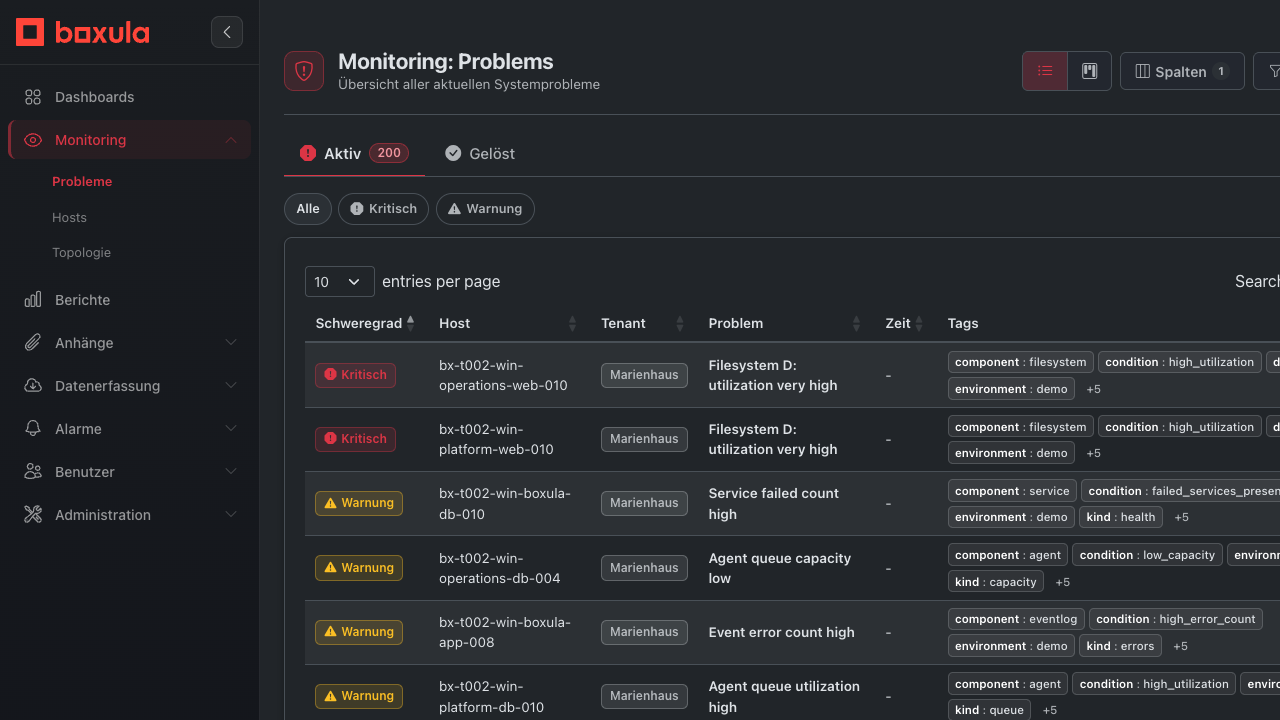 Monitoring-Problems in der Listenansicht