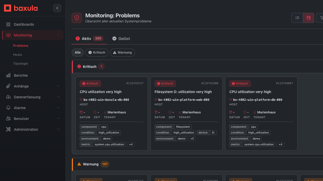 Monitoring-Problems in der Swimlane-Ansicht
