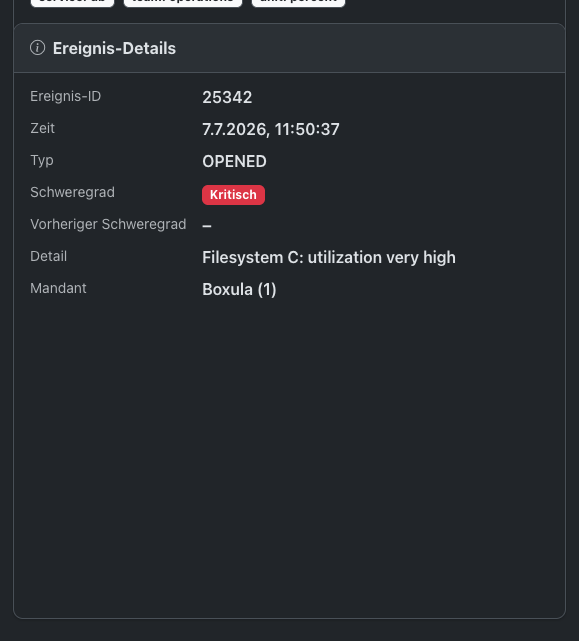 Widget mit Ereignis-Details in der Problem-Detailseite