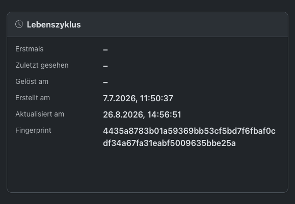 Lebenszyklus-Widget in der Problem-Detailseite